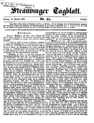 Straubinger Tagblatt Freitag 24. Februar 1865