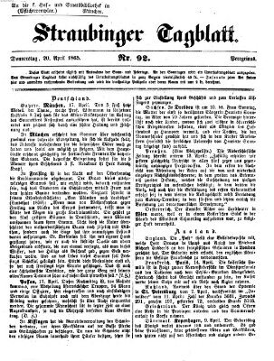 Straubinger Tagblatt Donnerstag 20. April 1865