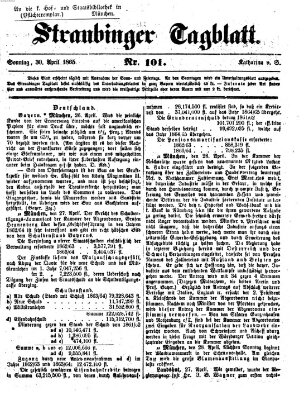 Straubinger Tagblatt Sonntag 30. April 1865