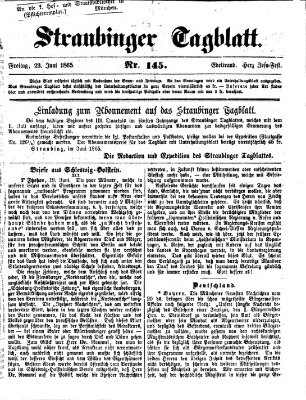 Straubinger Tagblatt Freitag 23. Juni 1865