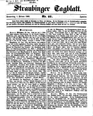 Straubinger Tagblatt Donnerstag 1. Februar 1866