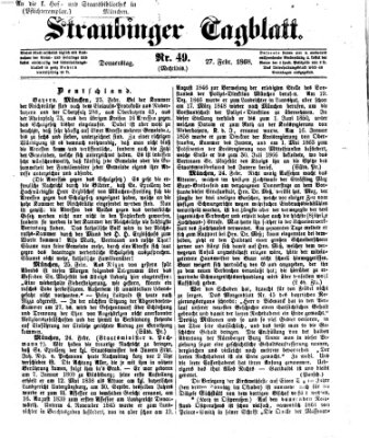 Straubinger Tagblatt Donnerstag 27. Februar 1868