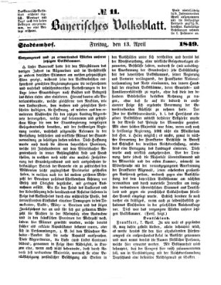 Bayerisches Volksblatt (Regensburger Morgenblatt) Freitag 13. April 1849