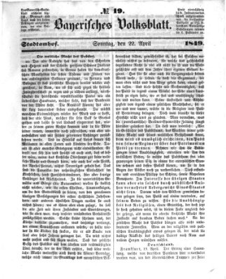 Bayerisches Volksblatt (Regensburger Morgenblatt) Sonntag 22. April 1849