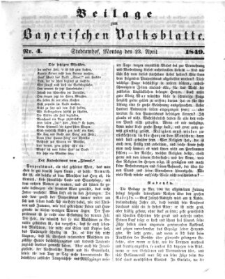 Bayerisches Volksblatt (Regensburger Morgenblatt) Montag 23. April 1849