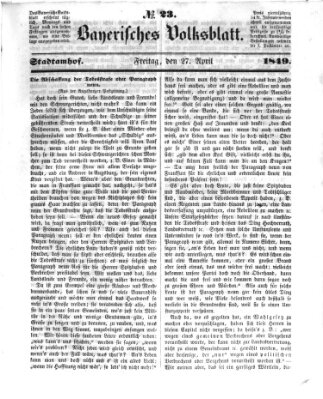 Bayerisches Volksblatt (Regensburger Morgenblatt) Freitag 27. April 1849