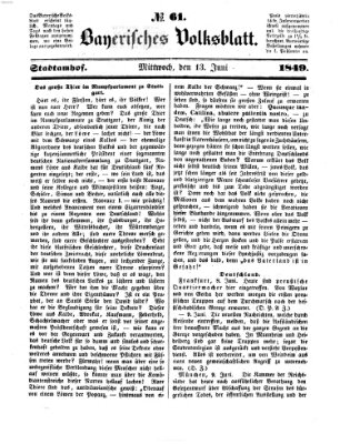 Bayerisches Volksblatt (Regensburger Morgenblatt) Mittwoch 13. Juni 1849