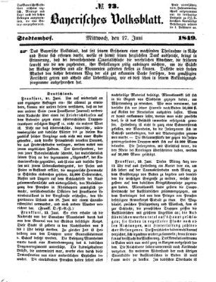 Bayerisches Volksblatt (Regensburger Morgenblatt) Mittwoch 27. Juni 1849