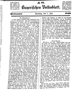 Bayerisches Volksblatt (Regensburger Morgenblatt) Sonntag 1. Juli 1849