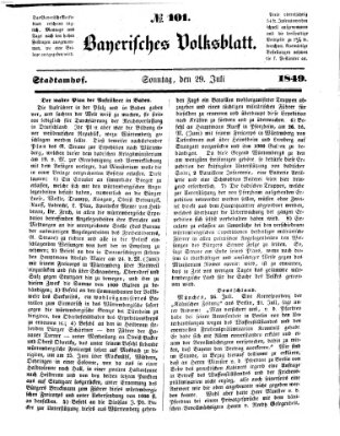 Bayerisches Volksblatt (Regensburger Morgenblatt) Sonntag 29. Juli 1849