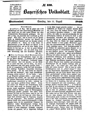 Bayerisches Volksblatt (Regensburger Morgenblatt) Samstag 11. August 1849