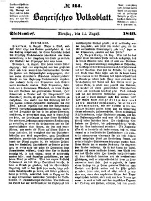 Bayerisches Volksblatt (Regensburger Morgenblatt) Dienstag 14. August 1849