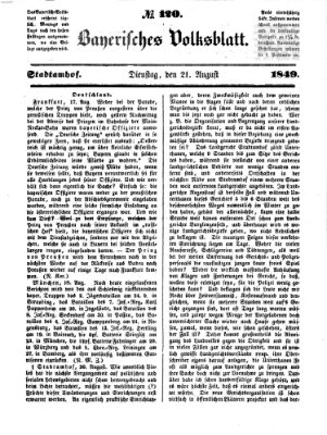 Bayerisches Volksblatt (Regensburger Morgenblatt) Dienstag 21. August 1849