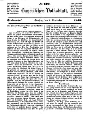 Bayerisches Volksblatt (Regensburger Morgenblatt) Samstag 1. September 1849