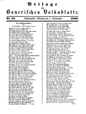 Bayerisches Volksblatt (Regensburger Morgenblatt) Montag 3. September 1849