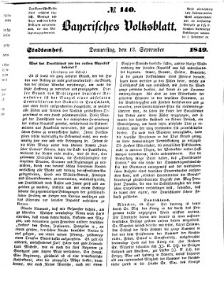 Bayerisches Volksblatt (Regensburger Morgenblatt) Donnerstag 13. September 1849