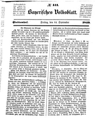 Bayerisches Volksblatt (Regensburger Morgenblatt) Freitag 14. September 1849