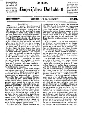 Bayerisches Volksblatt (Regensburger Morgenblatt) Samstag 15. September 1849