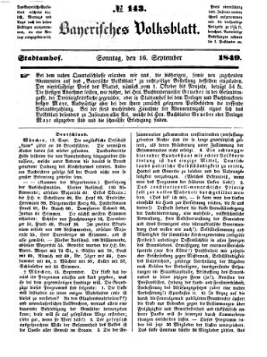 Bayerisches Volksblatt (Regensburger Morgenblatt) Sonntag 16. September 1849