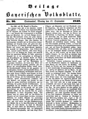 Bayerisches Volksblatt (Regensburger Morgenblatt) Montag 17. September 1849