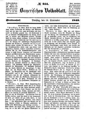 Bayerisches Volksblatt (Regensburger Morgenblatt) Dienstag 18. September 1849