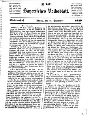 Bayerisches Volksblatt (Regensburger Morgenblatt) Freitag 21. September 1849