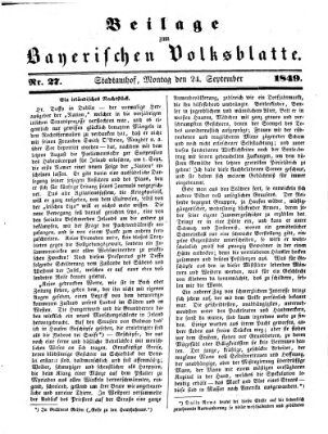 Bayerisches Volksblatt (Regensburger Morgenblatt) Montag 24. September 1849