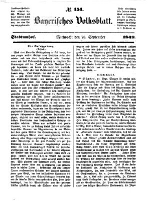 Bayerisches Volksblatt (Regensburger Morgenblatt) Mittwoch 26. September 1849