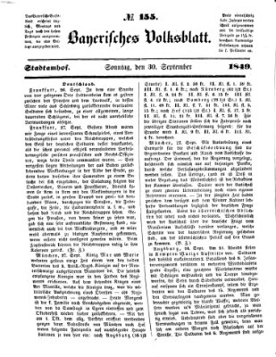 Bayerisches Volksblatt (Regensburger Morgenblatt) Sonntag 30. September 1849