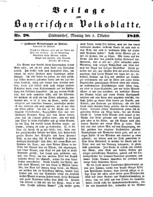 Bayerisches Volksblatt (Regensburger Morgenblatt) Montag 1. Oktober 1849