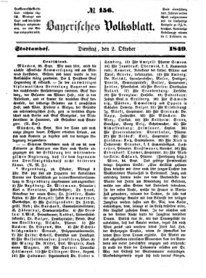 Bayerisches Volksblatt (Regensburger Morgenblatt) Dienstag 2. Oktober 1849