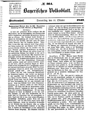 Bayerisches Volksblatt (Regensburger Morgenblatt) Donnerstag 11. Oktober 1849