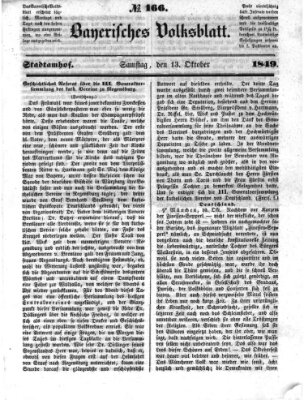 Bayerisches Volksblatt (Regensburger Morgenblatt) Samstag 13. Oktober 1849