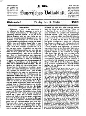 Bayerisches Volksblatt (Regensburger Morgenblatt) Dienstag 16. Oktober 1849