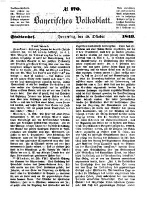 Bayerisches Volksblatt (Regensburger Morgenblatt) Donnerstag 18. Oktober 1849