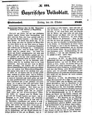 Bayerisches Volksblatt (Regensburger Morgenblatt) Freitag 19. Oktober 1849