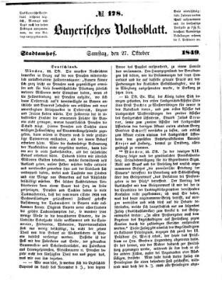 Bayerisches Volksblatt (Regensburger Morgenblatt) Samstag 27. Oktober 1849