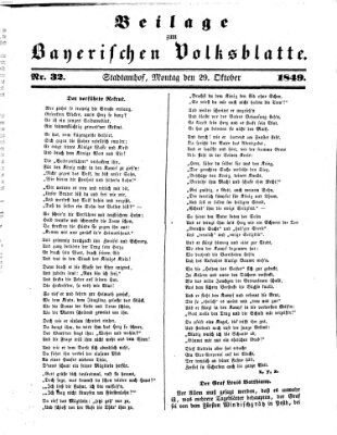 Bayerisches Volksblatt (Regensburger Morgenblatt) Montag 29. Oktober 1849