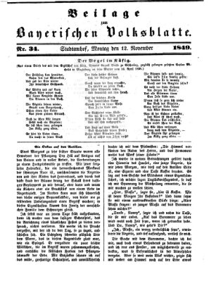 Bayerisches Volksblatt (Regensburger Morgenblatt) Montag 12. November 1849