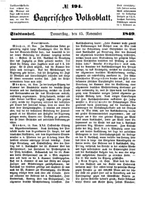 Bayerisches Volksblatt (Regensburger Morgenblatt) Donnerstag 15. November 1849