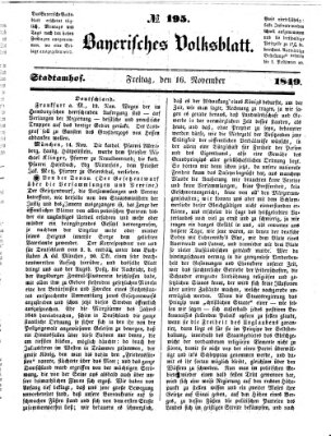 Bayerisches Volksblatt (Regensburger Morgenblatt) Freitag 16. November 1849