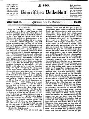 Bayerisches Volksblatt (Regensburger Morgenblatt) Mittwoch 28. November 1849