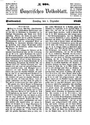 Bayerisches Volksblatt (Regensburger Morgenblatt) Samstag 1. Dezember 1849