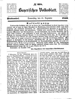 Bayerisches Volksblatt (Regensburger Morgenblatt) Donnerstag 13. Dezember 1849