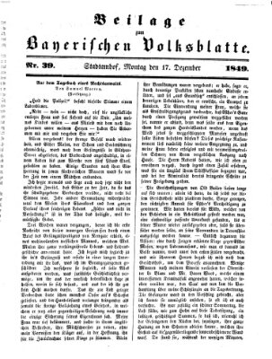 Bayerisches Volksblatt (Regensburger Morgenblatt) Montag 17. Dezember 1849