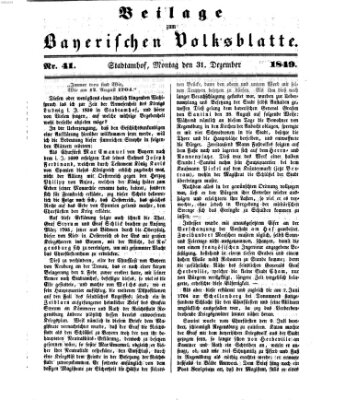 Bayerisches Volksblatt (Regensburger Morgenblatt) Montag 31. Dezember 1849