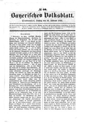 Bayerisches Volksblatt (Regensburger Morgenblatt) Freitag 22. Februar 1850