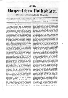 Bayerisches Volksblatt (Regensburger Morgenblatt) Donnerstag 14. März 1850