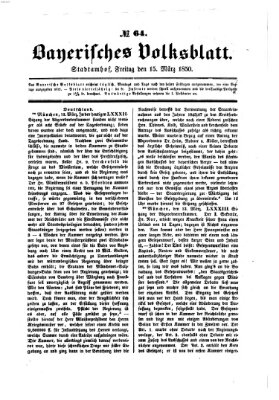 Bayerisches Volksblatt (Regensburger Morgenblatt) Freitag 15. März 1850