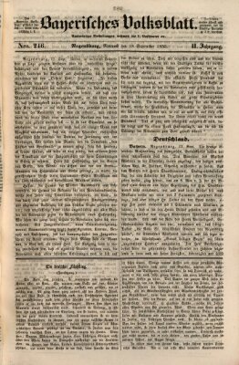 Bayerisches Volksblatt (Regensburger Morgenblatt) Mittwoch 18. September 1850